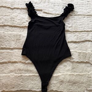 BB Dakota Ribbed Black Bodysuit w/Ruffle Straps